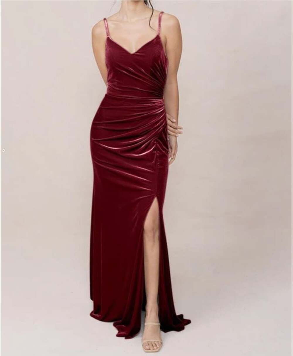 Revelry Women 6 Rory Velvet Dress Maxi Ruched Front Slit Romantic Rose Wedding